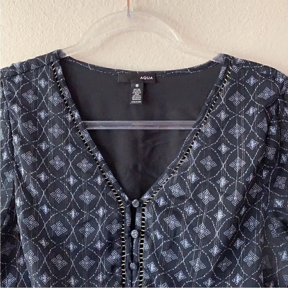 AQUA Button Down Pattern Long Sleeve Dress - Picture 2 of 12